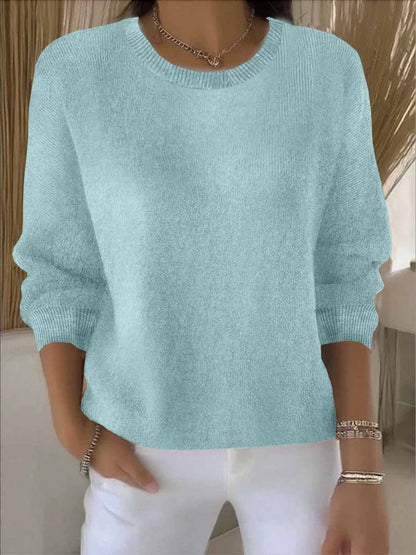 Damen-Feinstrickpullover mit Rundhals und Rippbündchen in vielen Farben in Hellgrün