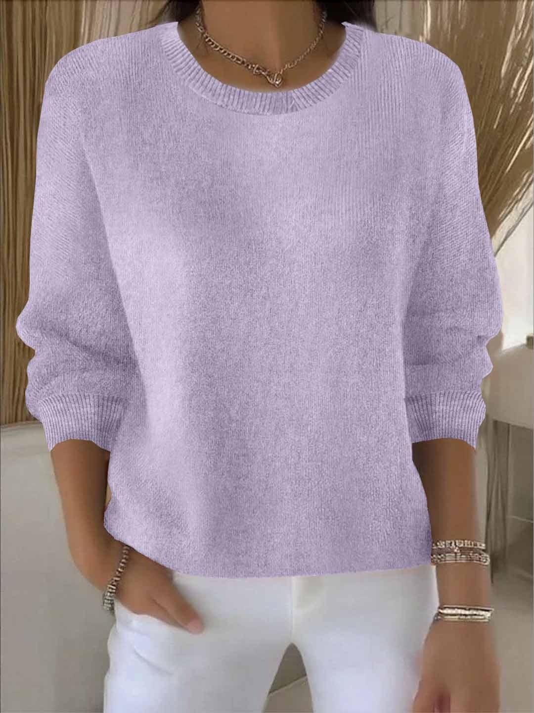 Damen-Feinstrickpullover mit Rundhals und Rippbündchen in vielen Farben in Helllila