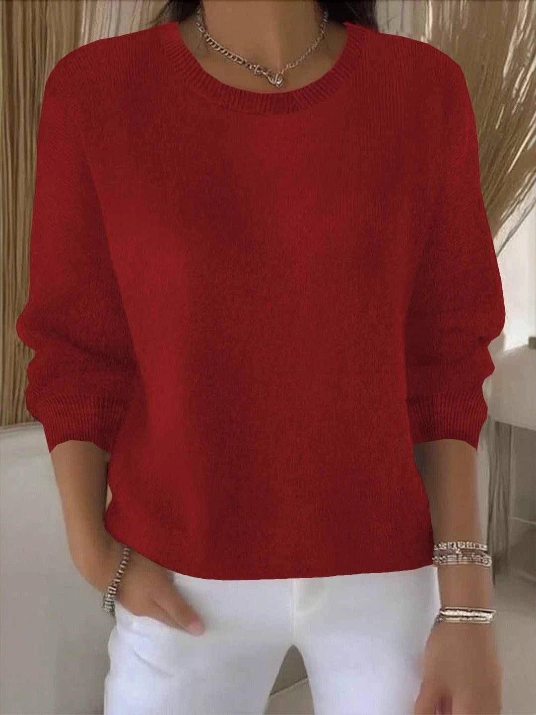Damen-Feinstrickpullover mit Rundhals und Rippbündchen in vielen Farben in Rot