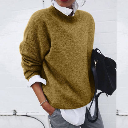 Damen-Feinstrickpullover mit Rundhals und überschnittenen Schultern für Herbst und Winter in Grün