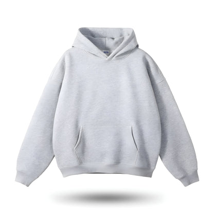 Damen-Hoodie mit eingearbeiteten Gewichten, Kängurutasche und überschnittenen Schultern in Sturmgrau
