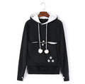 Damen-Hoodie mit Katzentasche, Kapuze und Kordelzug mit Pompons