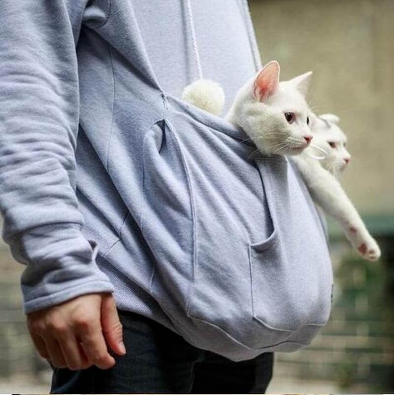 Damen-Hoodie mit Katzentasche, Kapuze und Kordelzug mit Pompons, Ansicht 8