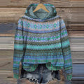 Damen-Hoodie mit Norwegermuster-Print, Kapuze und überschnittenen Schultern