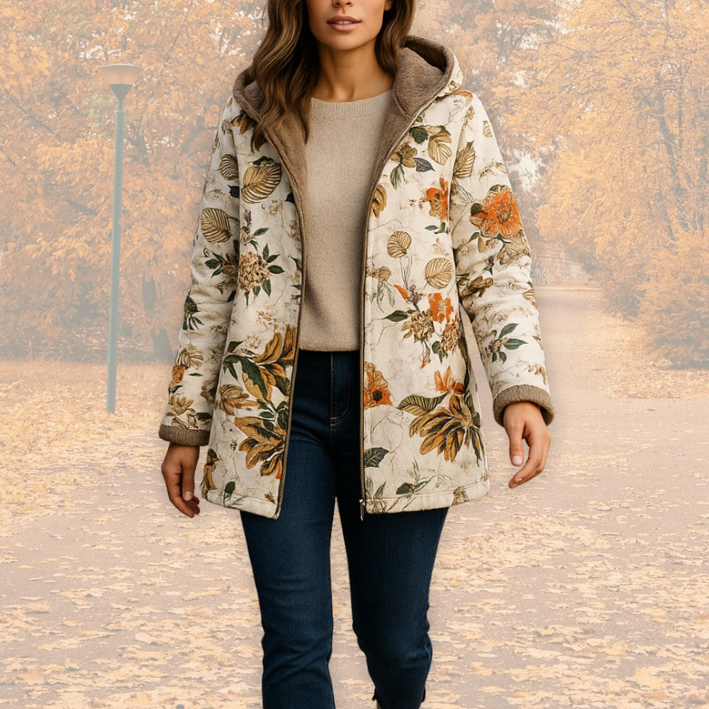 Damen-Jacke mit Blumenmuster, Plüschfutter, Kapuze und Reißverschluss, Ansicht 6