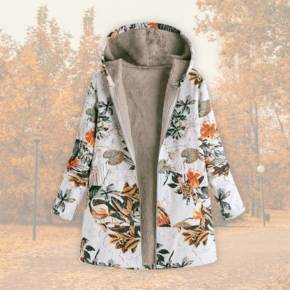 Damen-Jacke mit Blumenmuster, Plüschfutter, Kapuze und Reißverschluss, Ansicht 8