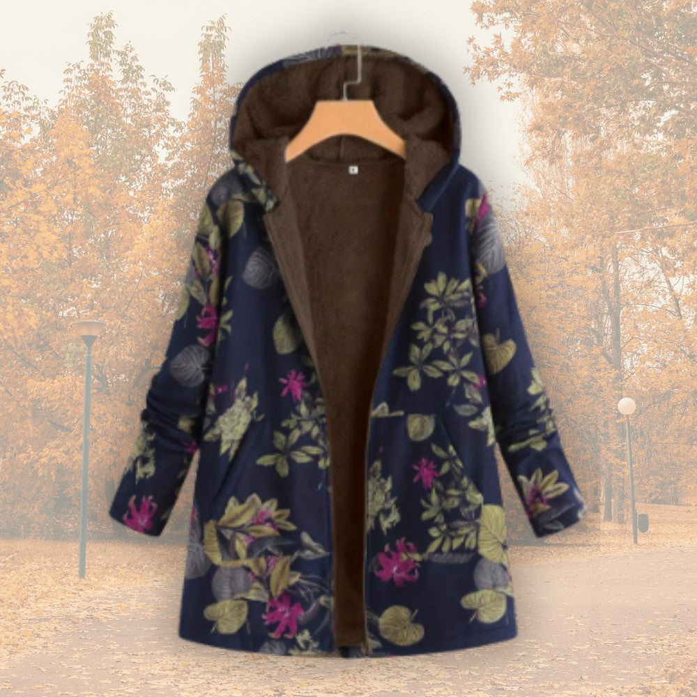 Damen-Jacke mit Blumenmuster, Plüschfutter, Kapuze und Reißverschluss, Ansicht 9