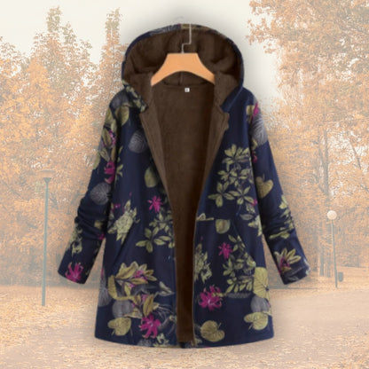 Damen-Jacke mit Blumenmuster, Plüschfutter, Kapuze und Reißverschluss, Ansicht 9