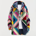 Damen-Kapuzenjacke mit geometrischem Muster, Fleecefutter und Reißverschluss