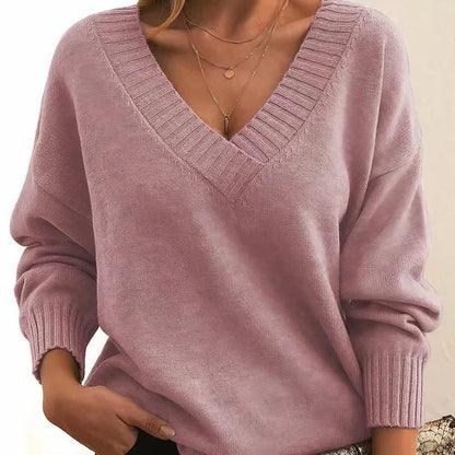 Damen-Kaschmirpullover mit breitem V-Ausschnitt und überschnittenen Schultern in Pink