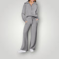 Damen-Loungewear-Set mit Half-Zip-Sweatshirt und weiter Hose mit Tunnelzug aus Stretch