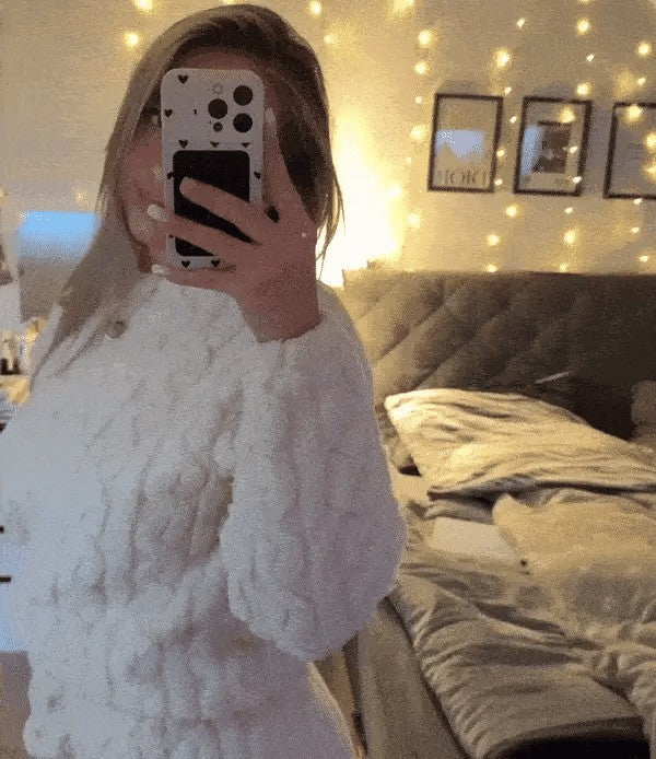 Damen-Pyjama-Set aus Coral Fleece mit Zopfprägung, Langarmoberteil und langer Hose für den Winter, Ansicht 5