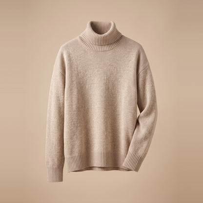 Damen-Rollkragenpullover aus Kaschmirmischung in Beige, Vorderansicht