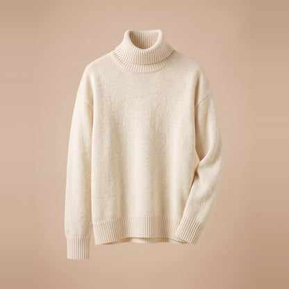 Damen-Rollkragenpullover aus Kaschmirmischung in Creme, Vorderansicht