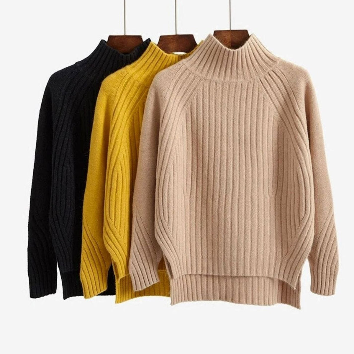 Damen-Rollkragenpullover aus Rippstrick mit Raglanärmeln und Seitenschlitzen, Ansicht 6