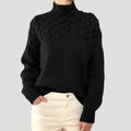 Damen-Rollkragenpullover mit Zopfmuster an der Passe und lockerer Passform
