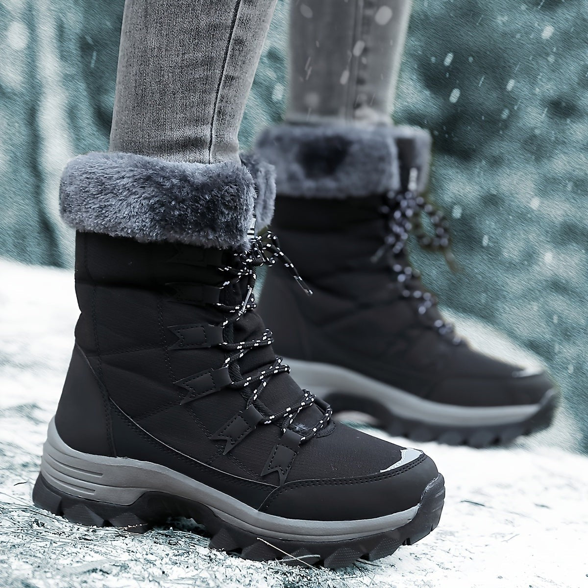 Damen-Schnürwinterstiefel mit Kunstfellrand, weichem Futter und griffiger Gummisohle, Ansicht 8