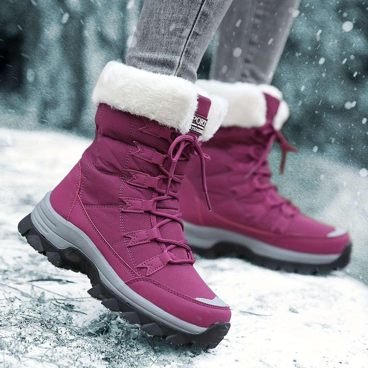 Damen-Schnürwinterstiefel mit Kunstfellrand, weichem Futter und griffiger Gummisohle, Ansicht 11