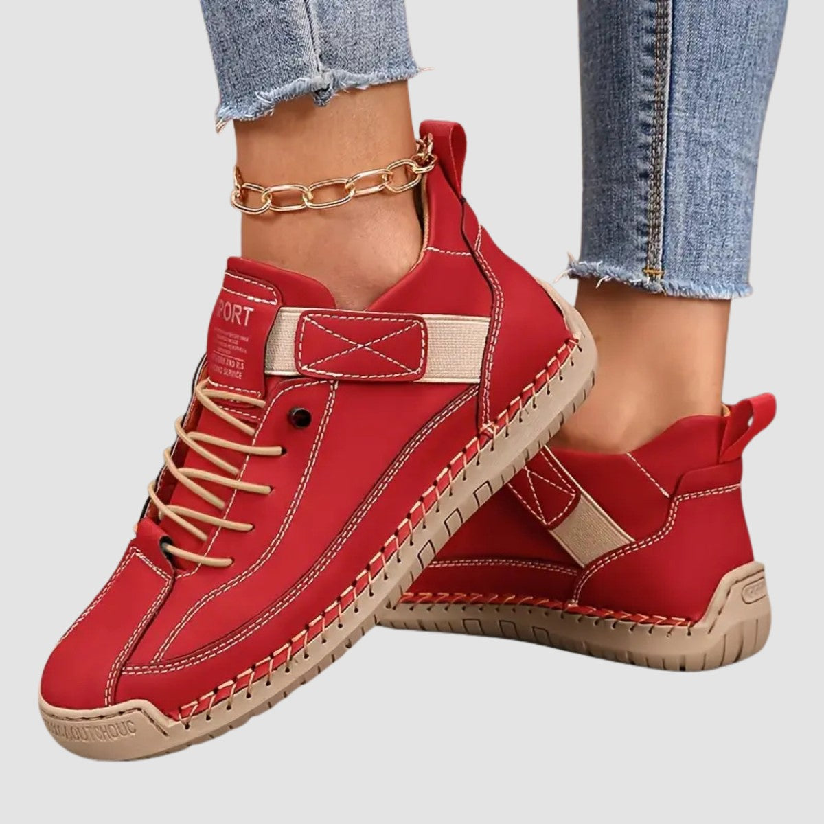 Damen-Sneaker mit Klettriemen, Schnürung und gedämpfter Sohle in weiter Passform für jeden Tag in Rot