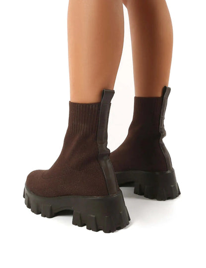 Damen-Sock-Boots aus Strick mit Plateausohle und grobem Profil, Ansicht 7