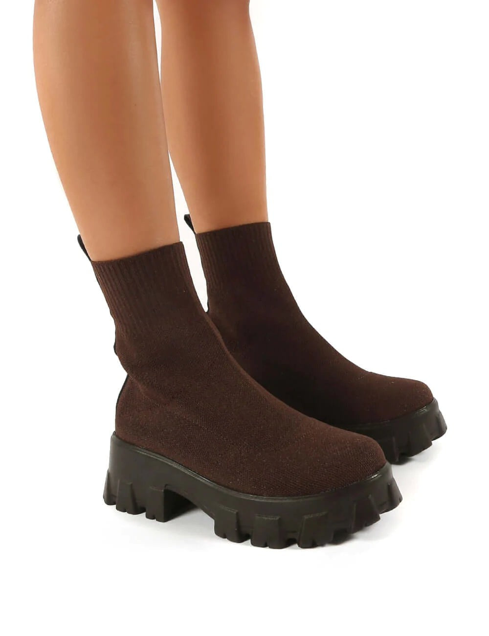 Damen-Sock-Boots aus Strick mit Plateausohle und grobem Profil, Ansicht 8