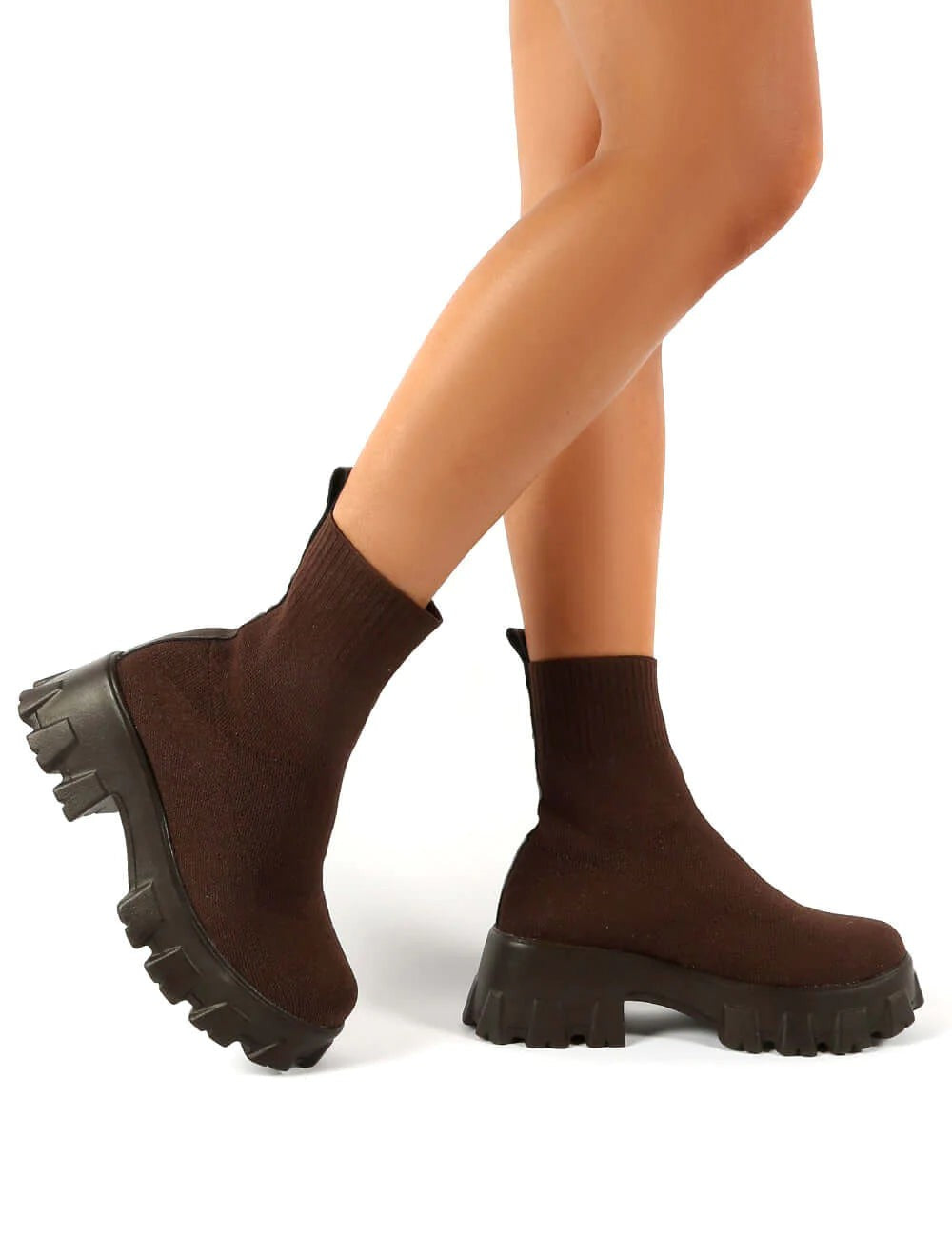 Damen-Sock-Boots aus Strick mit Plateausohle und grobem Profil, Ansicht 9