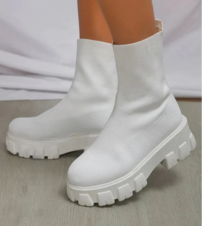 Damen-Sock-Boots aus Strick mit Plateausohle und grobem Profil, Ansicht 12