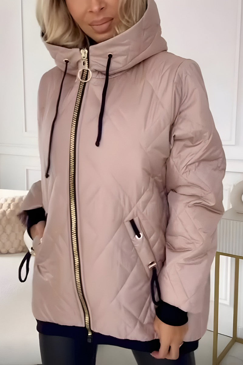 Damen-Steppjacke mit Kapuze, Rautensteppung und Stehkragen in Hüftlänge, Ansicht 3