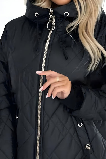 Damen-Steppjacke mit Kapuze, Rautensteppung und Stehkragen in Hüftlänge, Ansicht 5