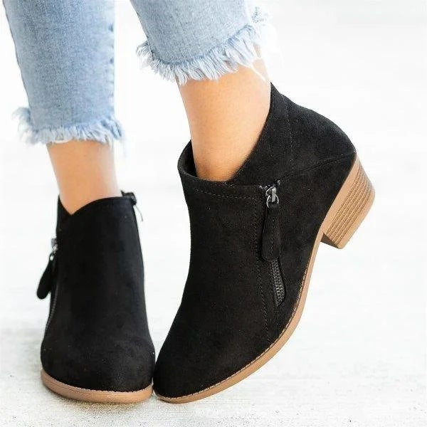 Damen-Stiefeletten in Veloursoptik mit seitlichem Reißverschluss und Blockabsatz, Ansicht 5