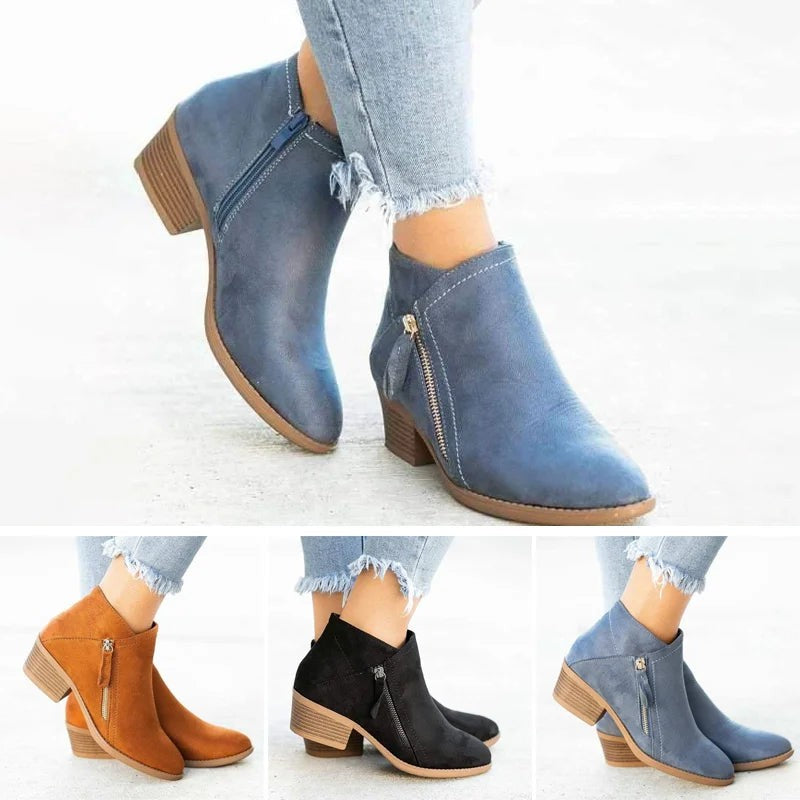 Damen-Stiefeletten in Veloursoptik mit seitlichem Reißverschluss und Blockabsatz, Ansicht 6