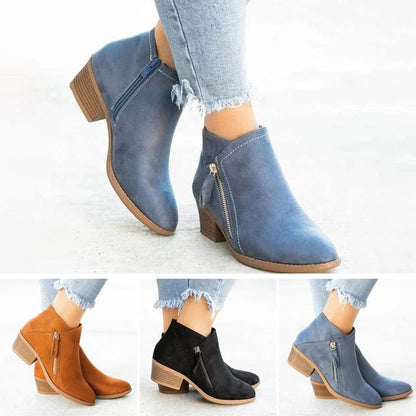 Damen-Stiefeletten in Veloursoptik mit seitlichem Reißverschluss und Blockabsatz, Ansicht 6
