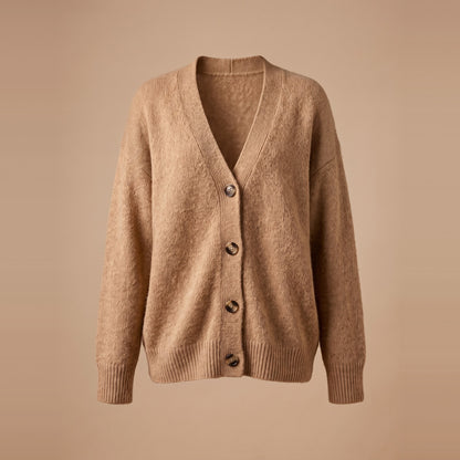 Damen-Strickjacke aus Alpakamischung in Camel, Vorderansicht