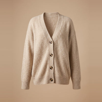 Damen-Strickjacke aus Alpakamischung in Haferbeige, Vorderansicht
