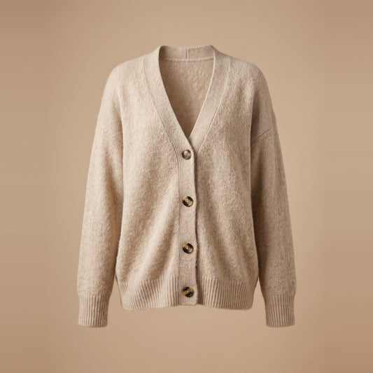 Damen-Strickjacke aus Alpakamischung in Haferbeige, Vorderansicht