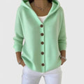 Damen-Strickjacke aus Baumwolle mit Kapuze und durchgehender Knopfleiste