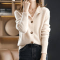 Damen-Strickjacke mit Kaschmiranteil, Stehkragen und durchgehender Knopfleiste