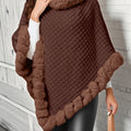 Damen-Strickponcho mit flauschigem Besatz und hohem Kragen für Herbst und Winter