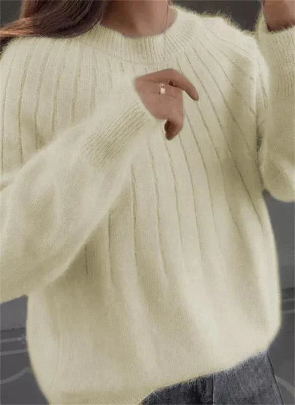 Weicher Damen-Strickpullover mit Rippenmuster und Rundhalsausschnitt in Hellgelb