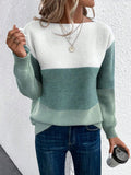 Damen-Strickpullover mit Colour-Blocking, weitem Ausschnitt und lockerer Passform
