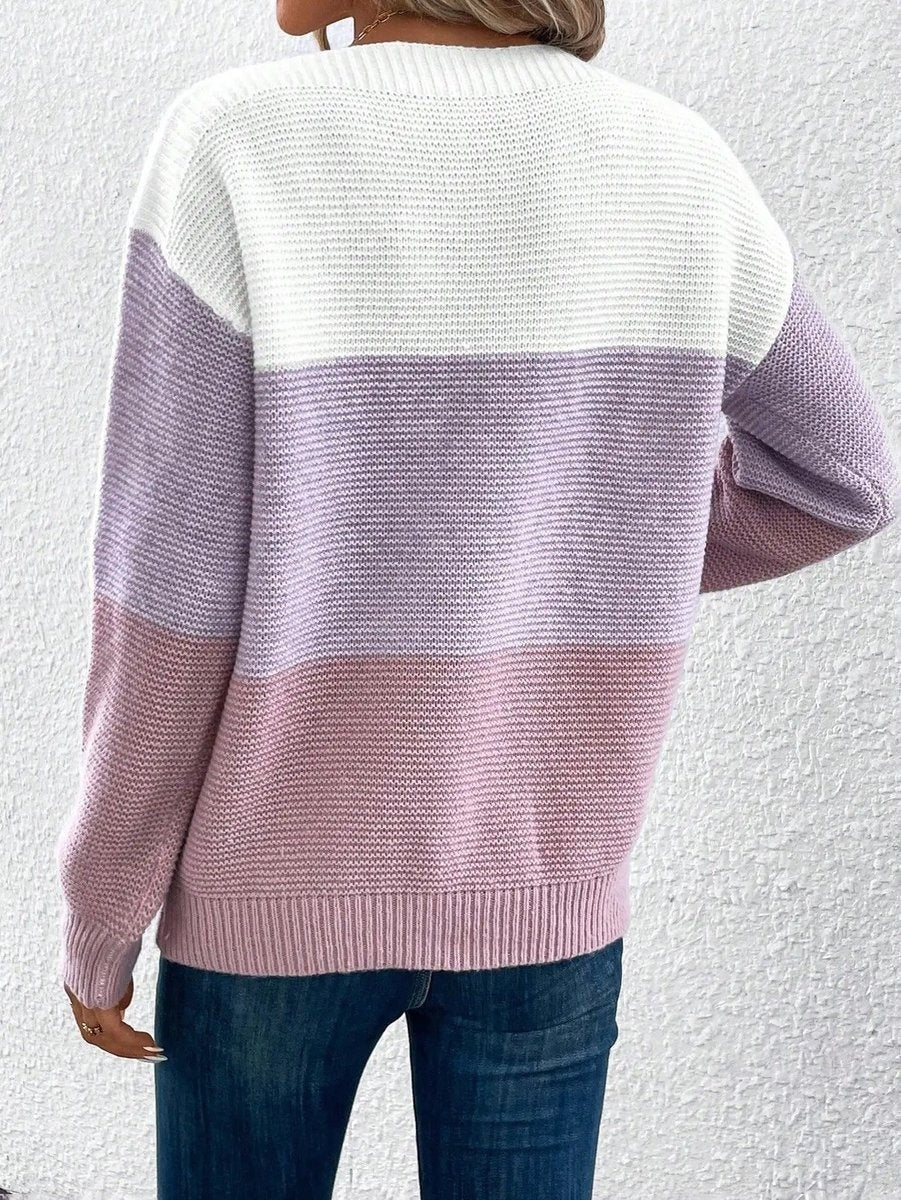 Damen-Strickpullover mit Colour-Blocking, weitem Ausschnitt und lockerer Passform, Ansicht 9