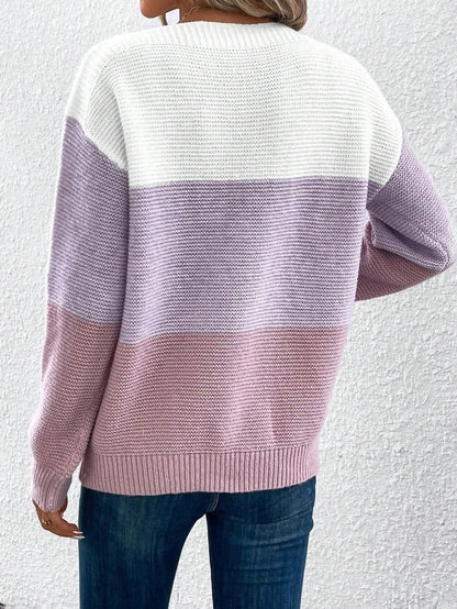 Damen-Strickpullover mit Colour-Blocking, weitem Ausschnitt und lockerer Passform, Ansicht 9