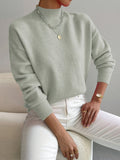 Damen-Strickpullover mit halbhohem Kragen, Rippbündchen und geradem Schnitt