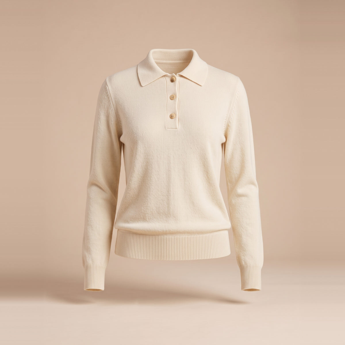 Damen-Strickpullover mit Polokragen in Creme, Vorderansicht