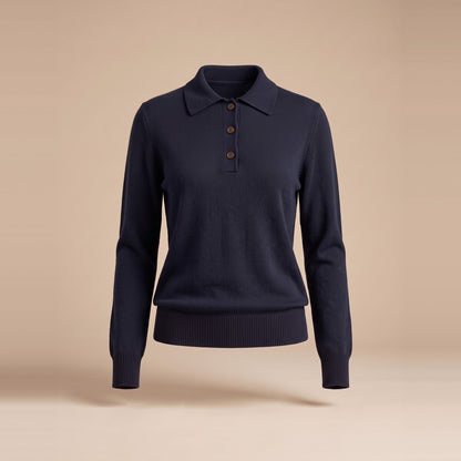 Damen-Strickpullover mit Polokragen in Navy, Vorderansicht
