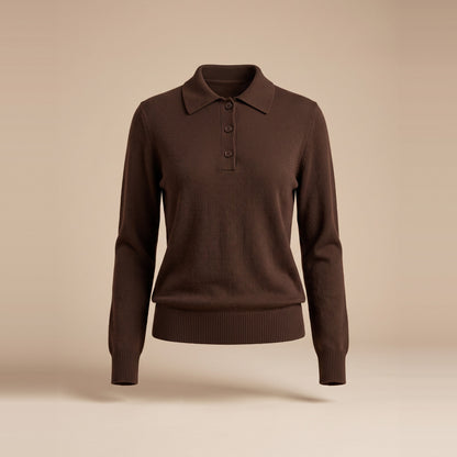 Damen-Strickpullover mit Polokragen in Schokobraun, Vorderansicht