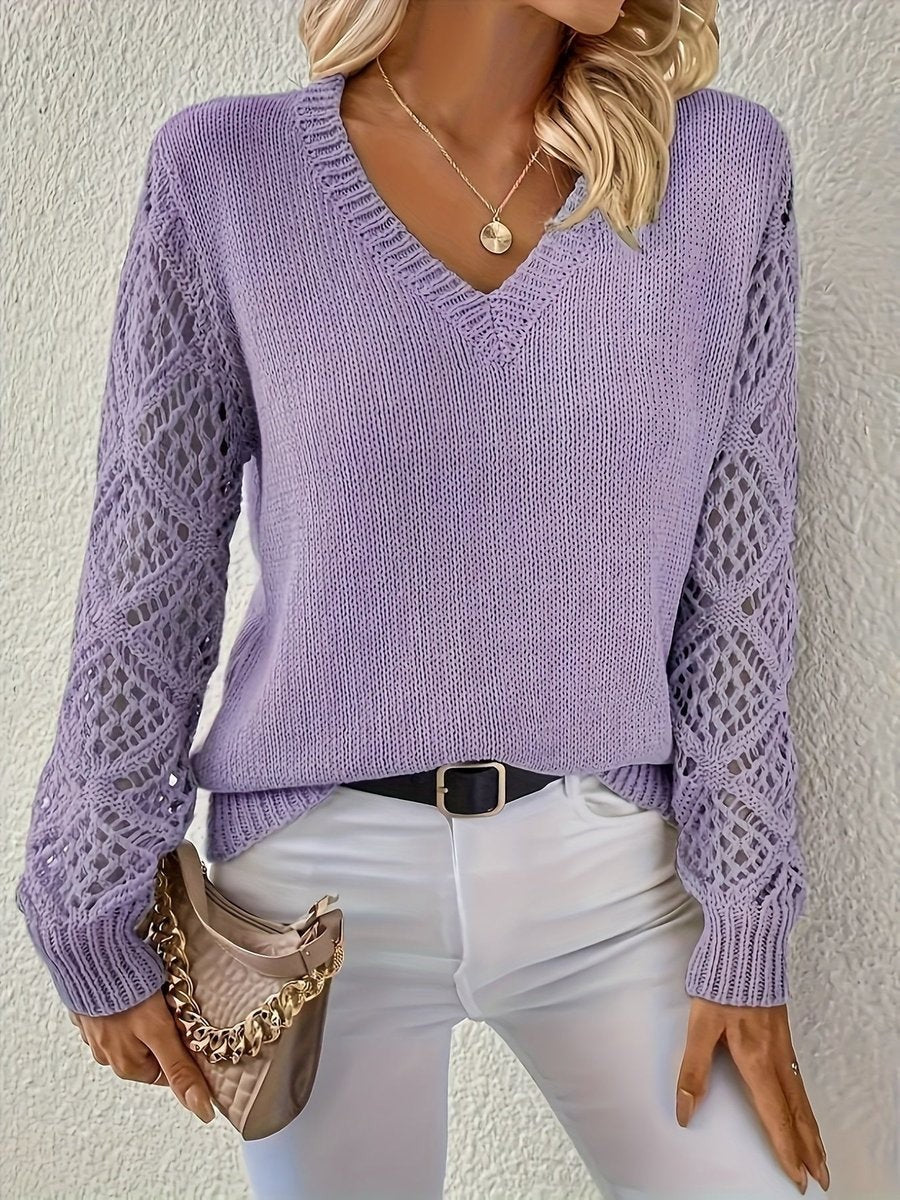 Damen-Strickpullover mit V-Ausschnitt und Ajourmuster an den Ärmeln, Ansicht 10