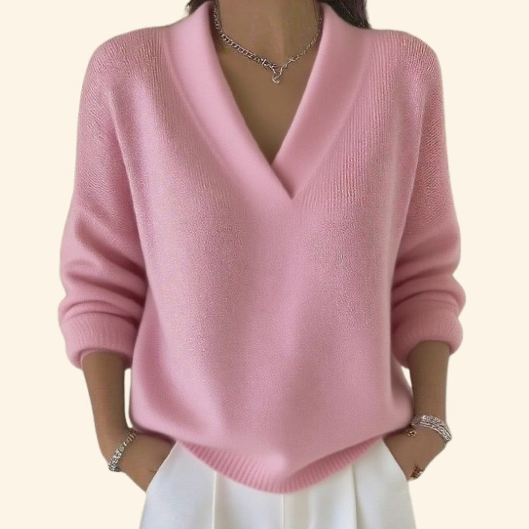 Damen-Strickpullover mit V-Ausschnitt und überschnittenen Schultern in lockerer Passform in Pink