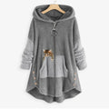Damen-Teddyfleece-Kapuzenjacke mit Reißverschluss und Kängurutasche mit Katzenmotiv