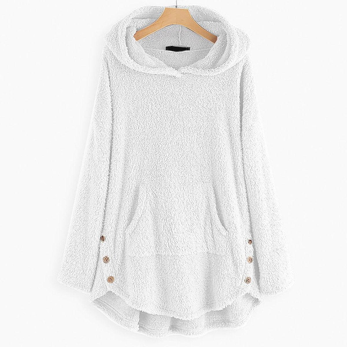 Damen-Teddyfleece-Kapuzenjacke mit Reißverschluss und Kängurutasche mit Katzenmotiv in Weiß